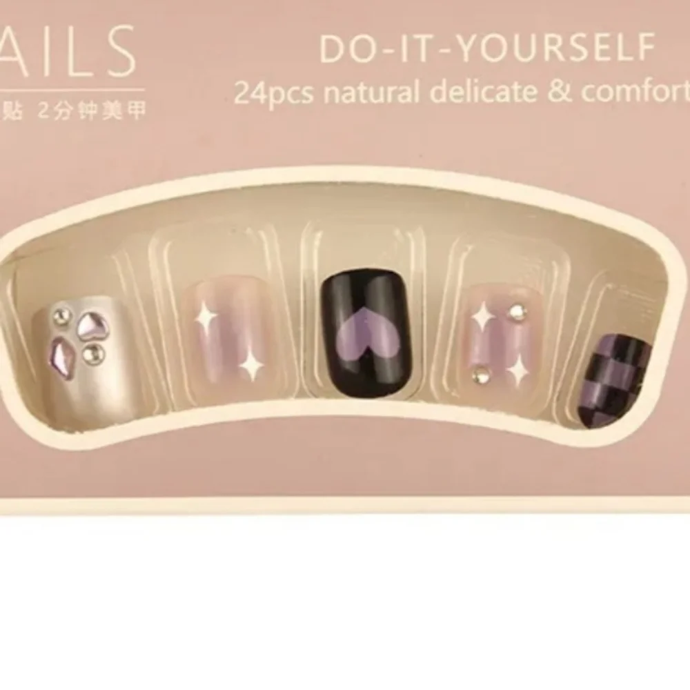 2/$16 3D Rhinestone Hearts Checkerboard Press On Nails